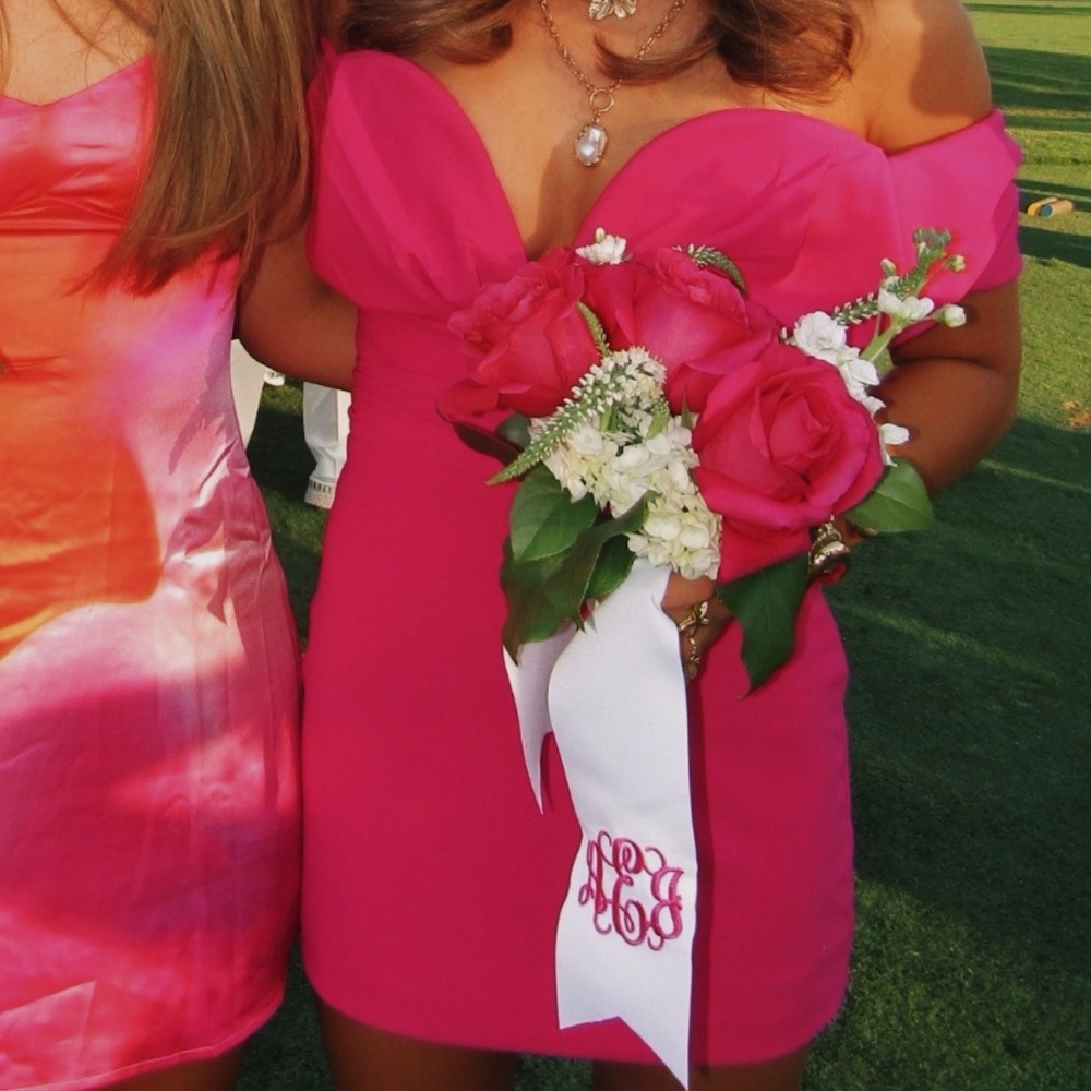 pink off shoulder dress